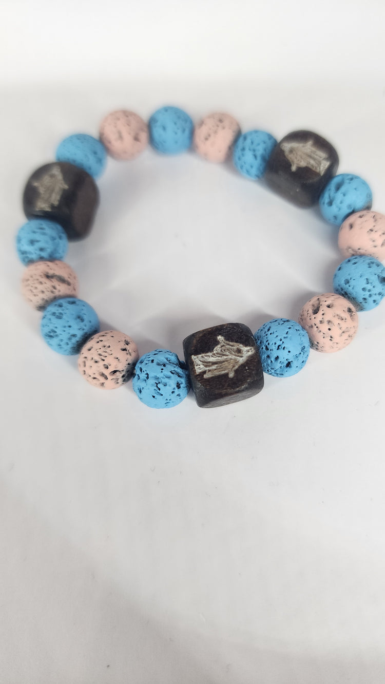 Bead Bracelet with Wooden Engraved Accent Bead