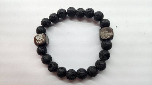 Bead Bracelet with Wooden Engraved Accent Bead