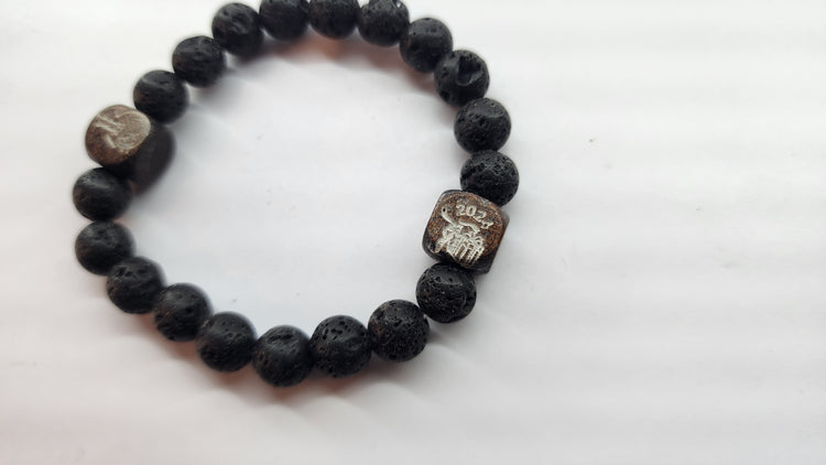 Bead Bracelet with Wooden Engraved Accent Bead