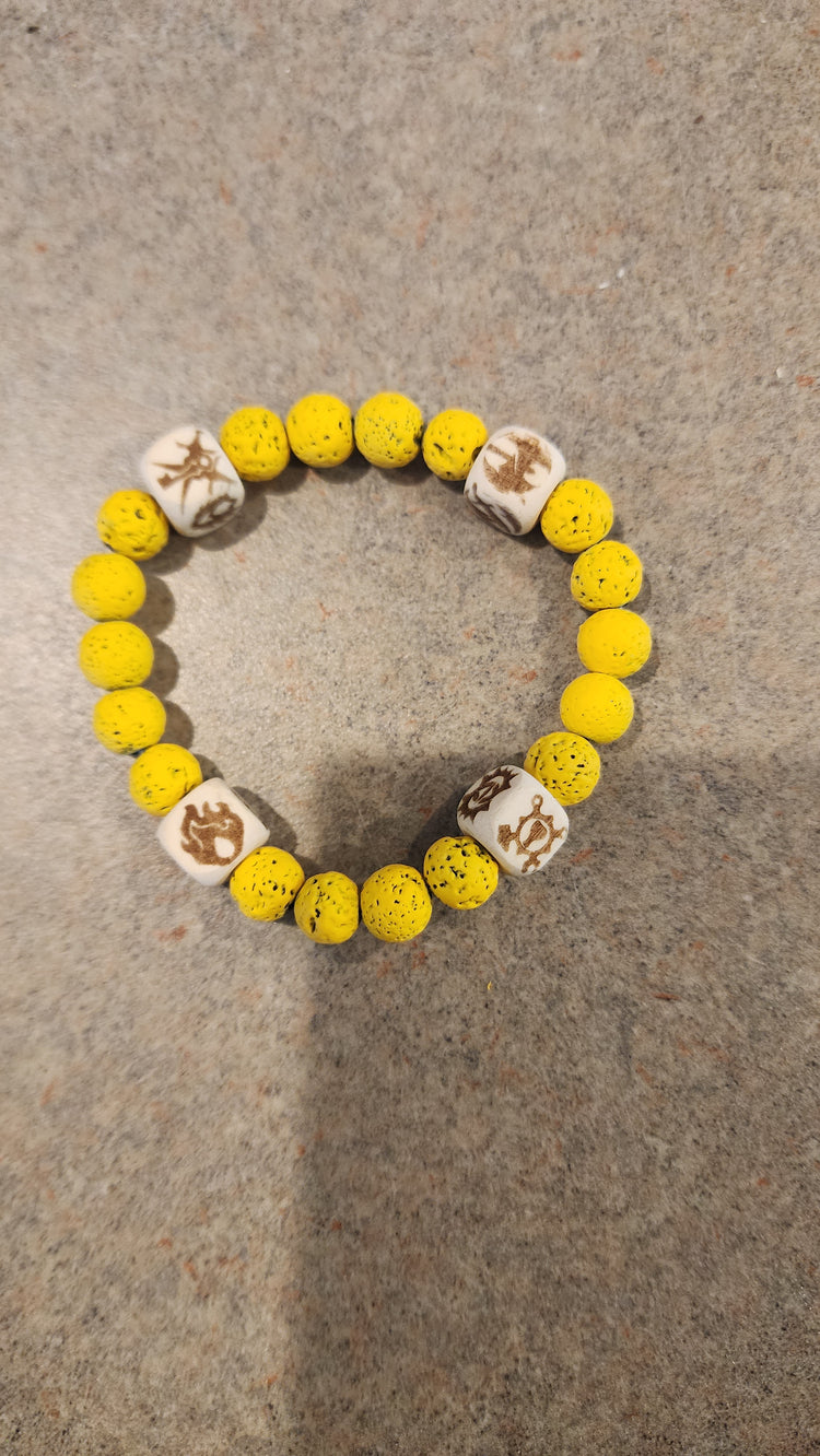 Bead Bracelet with Wooden Engraved Accent Bead
