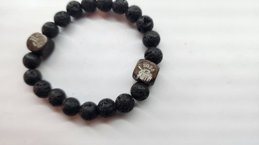 Bead Bracelet with Wooden Engraved Accent Bead